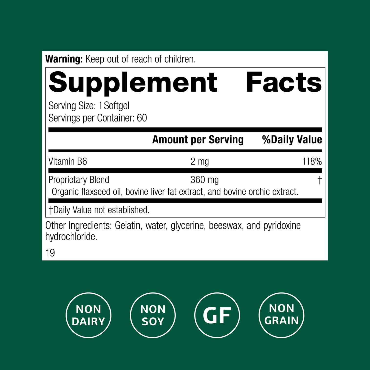 Standard Process Flax Oil Plus bottle label shows gluten free non dairy non soy formulation