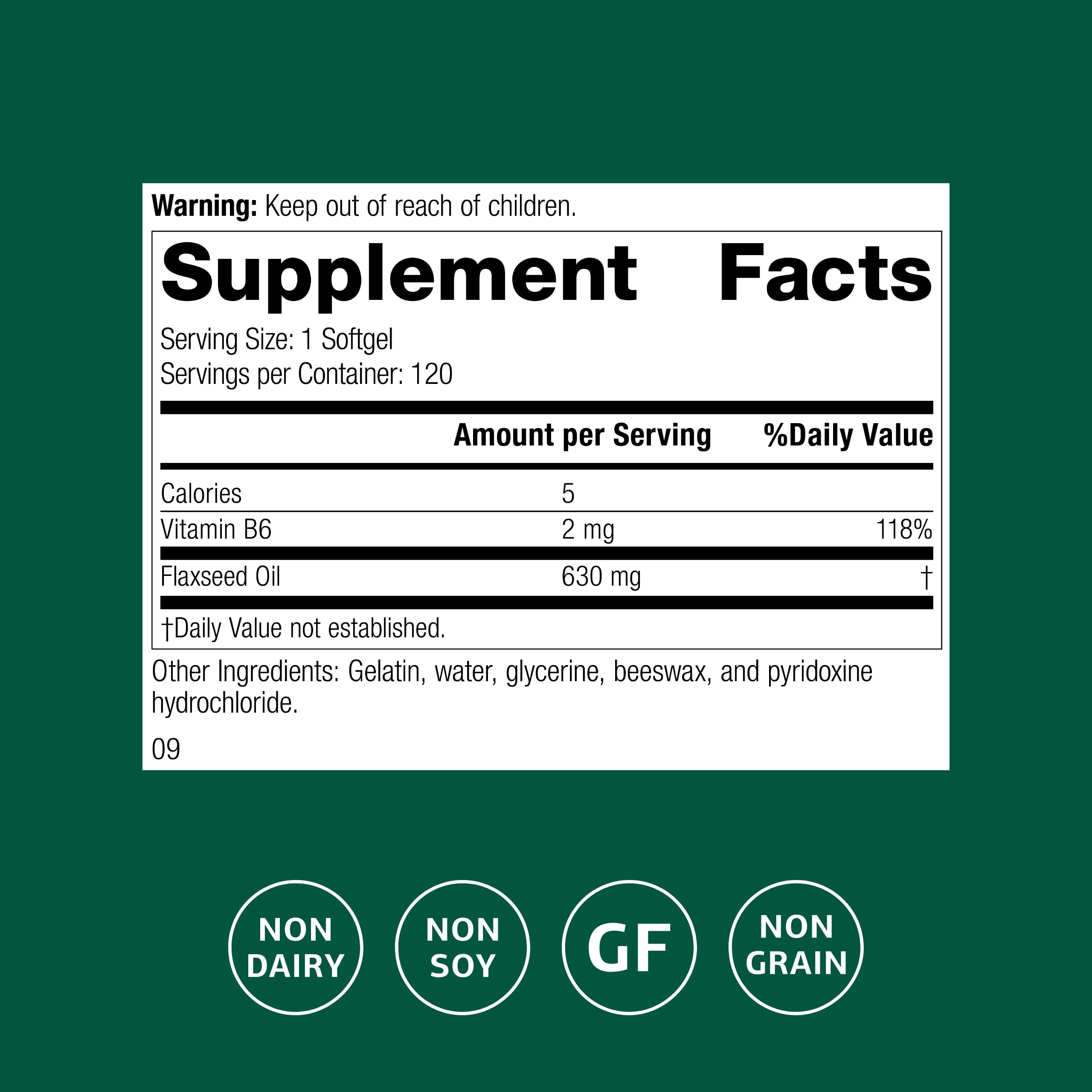 Standard Process Flax Oil with B6 softgels closeup shows easy daily dosing
