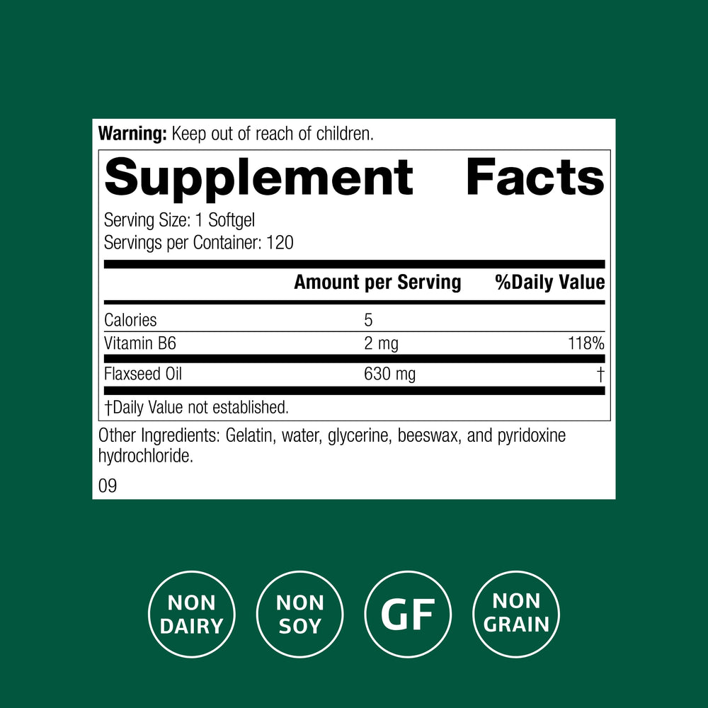 Standard Process Flax Oil with B6 softgels closeup shows easy daily dosing