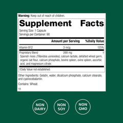 For-Til B12 capsules close-up highlighting plant-based B12 core for energy support