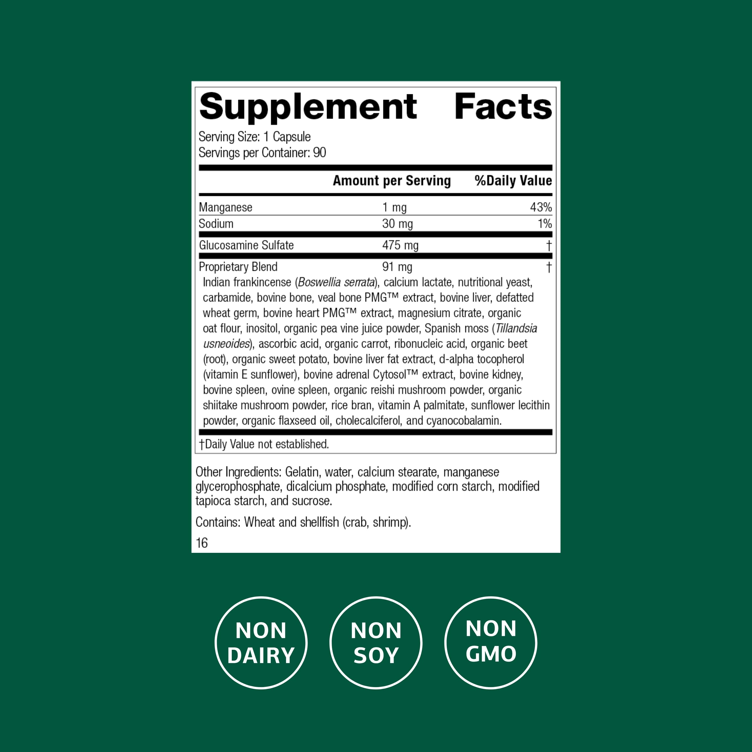 Standard Process Glucosamine Synergy bottle label shows whole food ingredients.