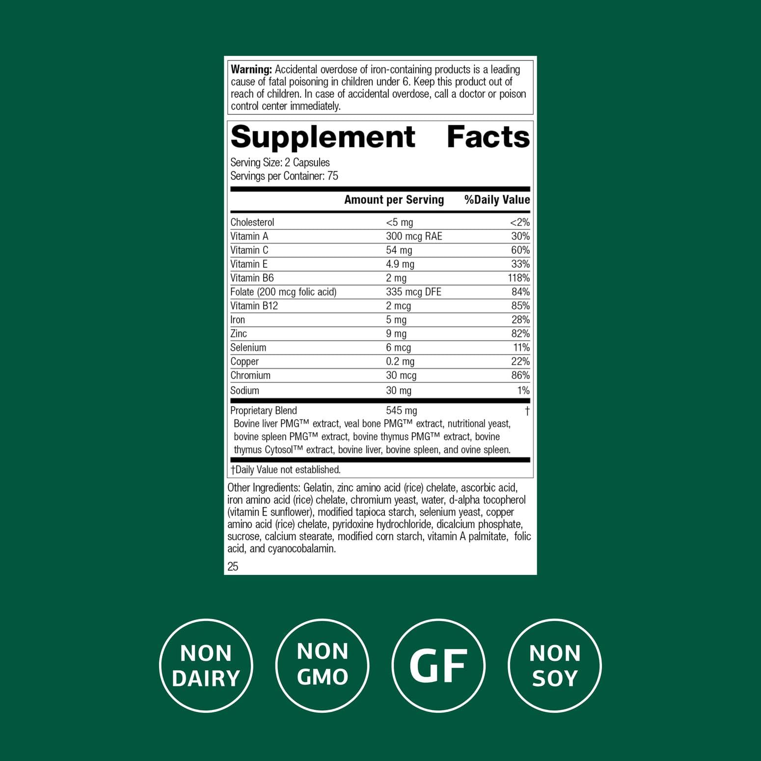 Standard Process Immuplex bottle label shows key immune support ingredients