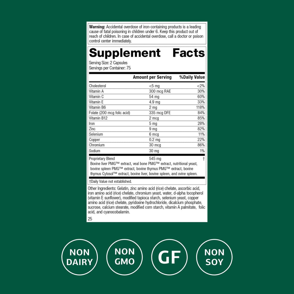 Standard Process Immuplex bottle label shows key immune support ingredients