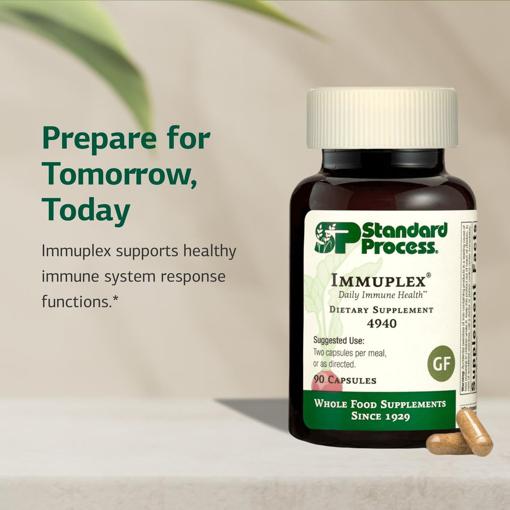 Immuplex label and packaging highlighting essential nutrients.