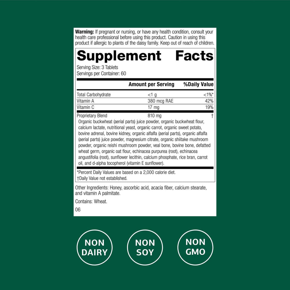 Standard Process Cataplex A-C-P bottle back view detailing immune-supporting ingredients and usage.