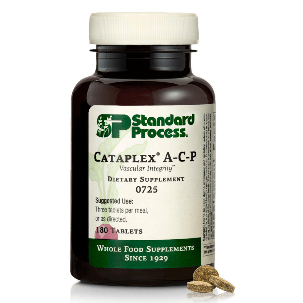 Standard Process Cataplex A-C-P bottle front view highlighting heart and gum support.
