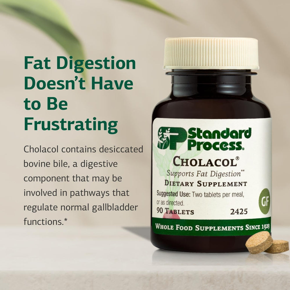Cholacol label close-up highlighting gluten-free and non-dairy features.