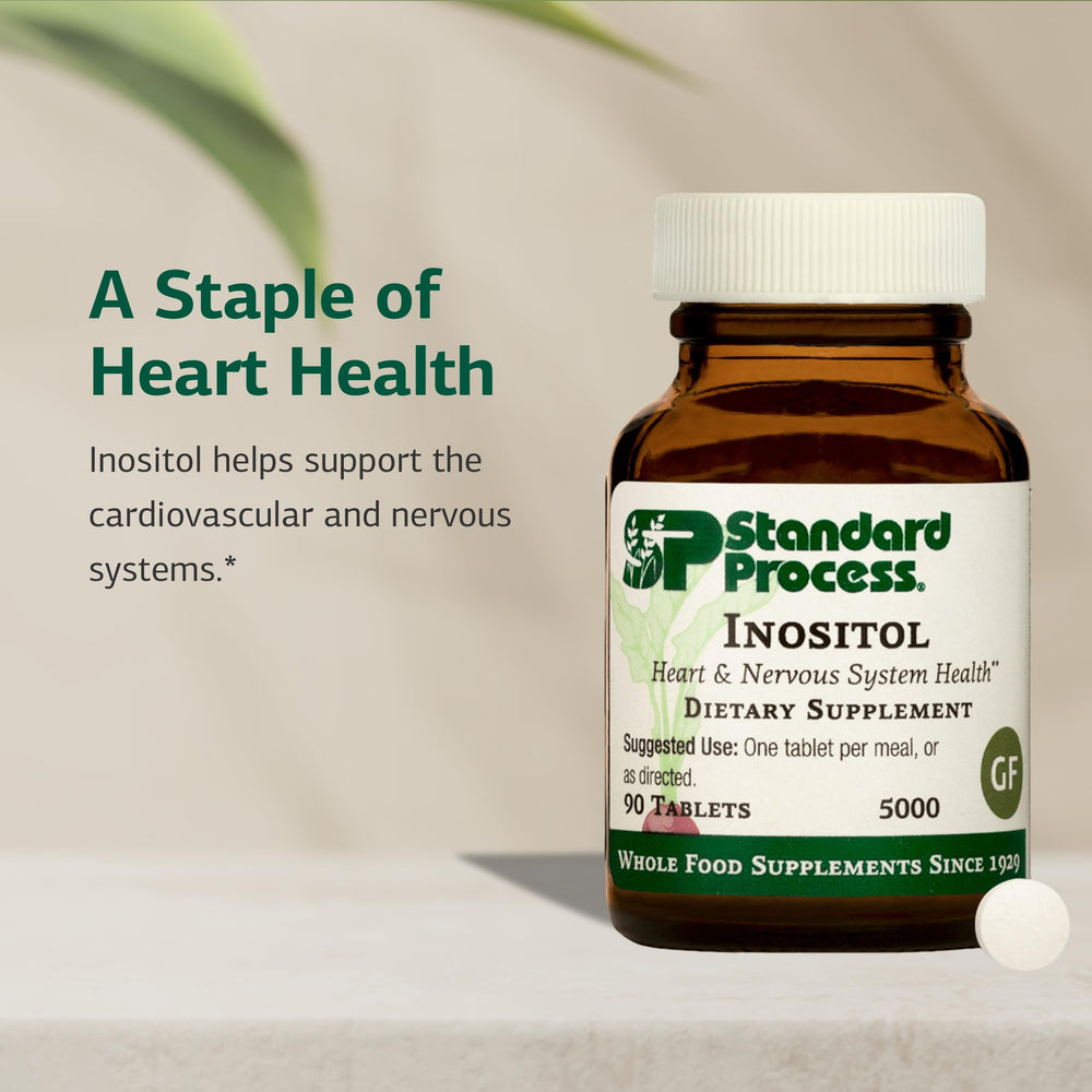 Standard Process Inositol bottle emphasizing heart health and cell membrane support
