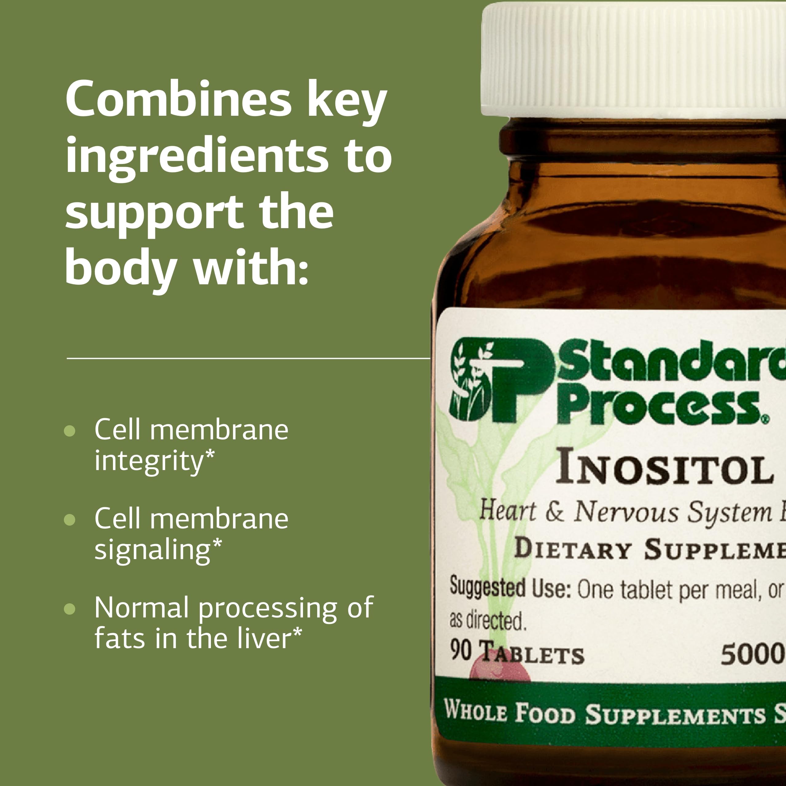 Standard Process Inositol tablets illustrating liver fat processing support
