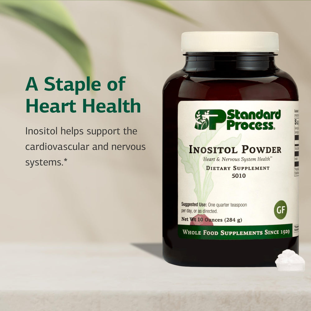 Standard Process Inositol Powder jar label closeup with vegan gluten-free claims