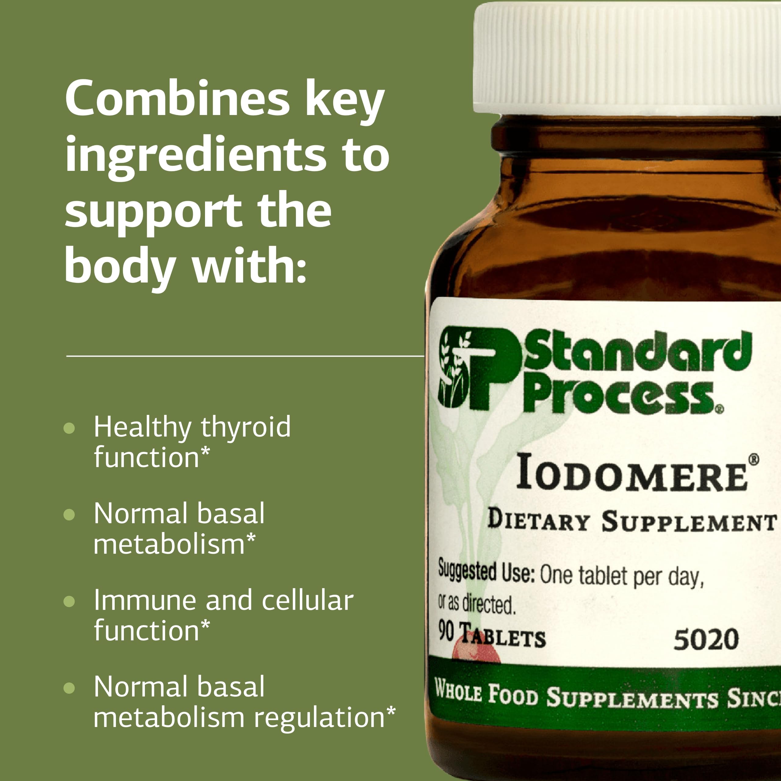 Standard Process Iodomere pouring tablets into hand for convenient daily dose.