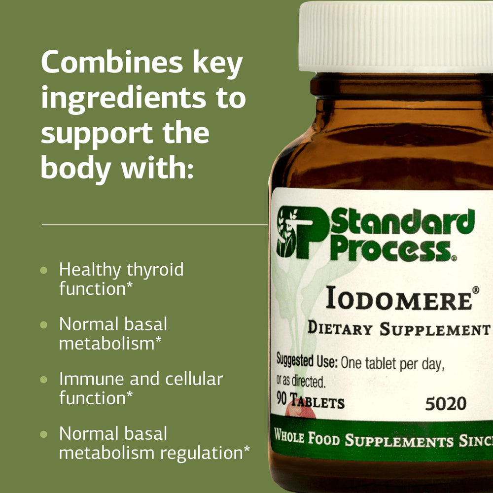 Standard Process Iodomere pouring tablets into hand for convenient daily dose.