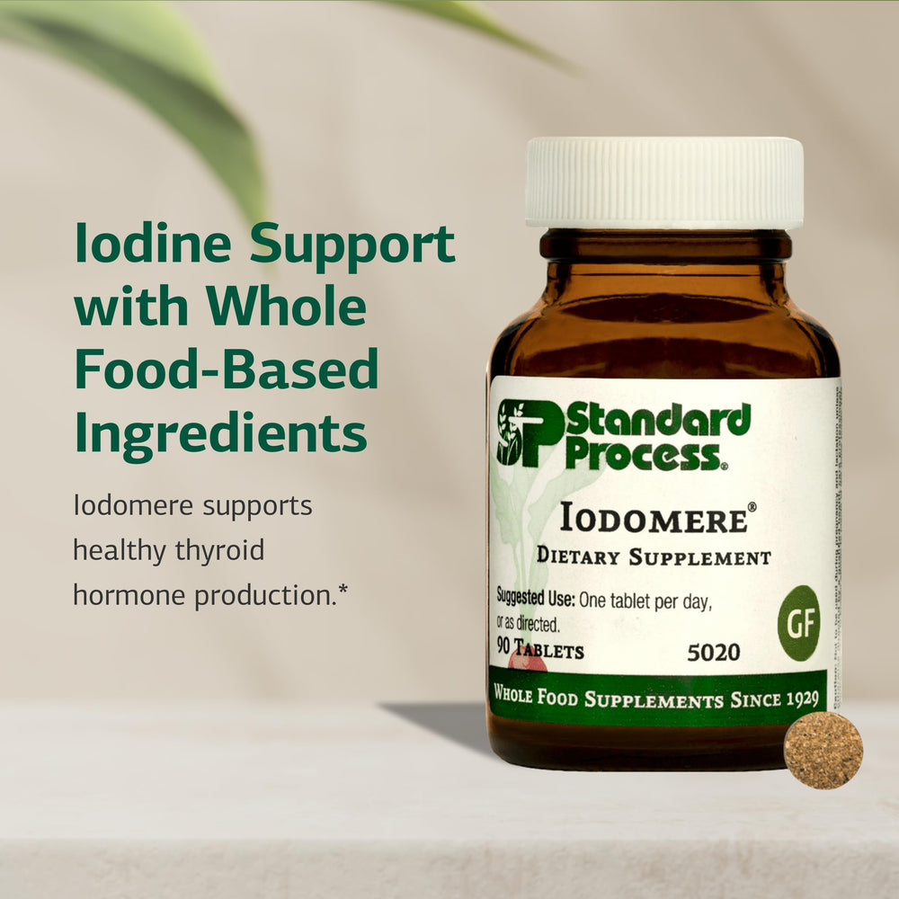 Standard Process Iodomere tablets closeup showing iodine-rich daily supplement.