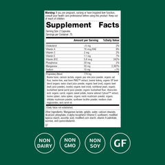 Standard Process Ligaplex I capsules close-up illustrating gluten-free, non-dairy formulation.