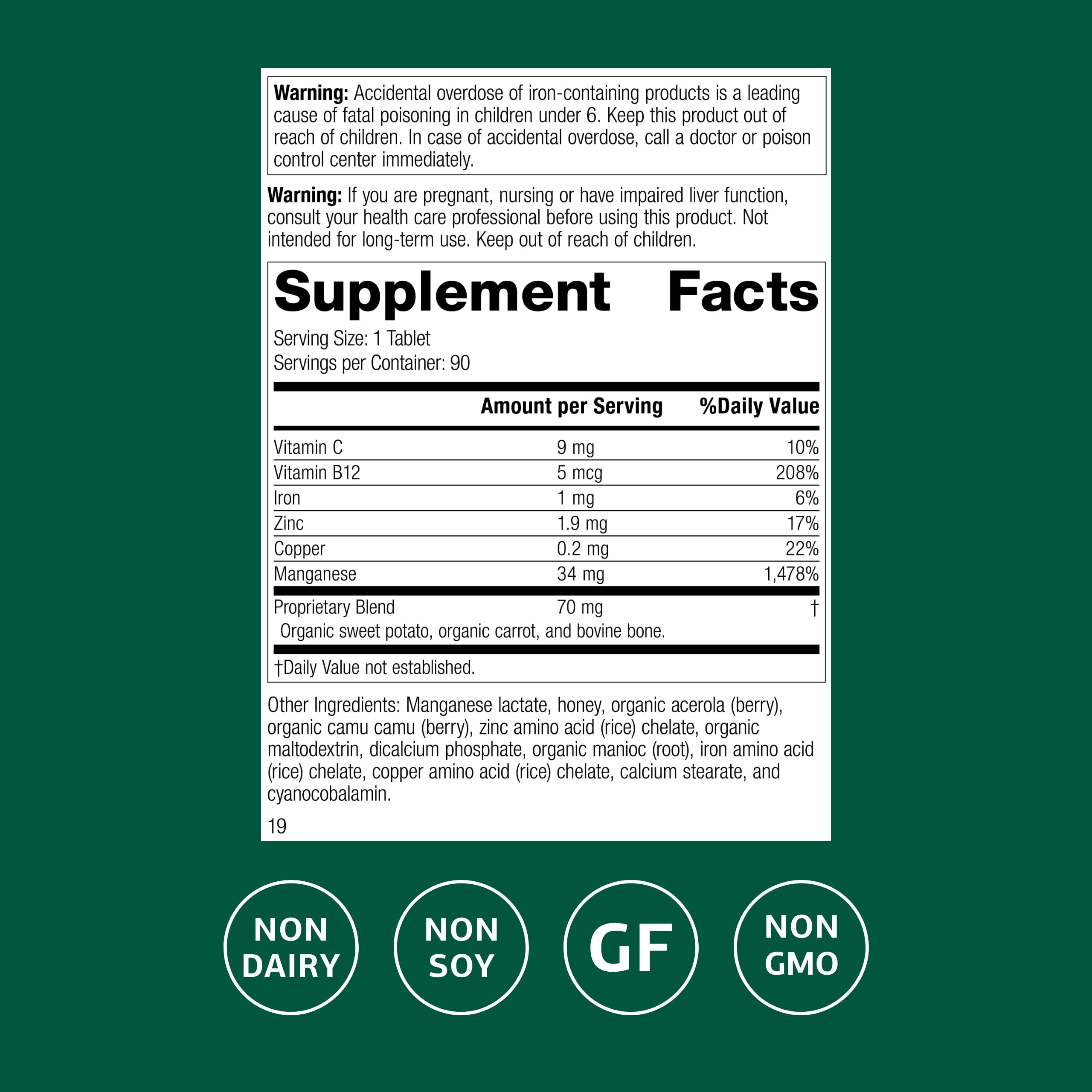Standard Process Manganese B12 bottle pour shows easy serving and on-the-go convenience.