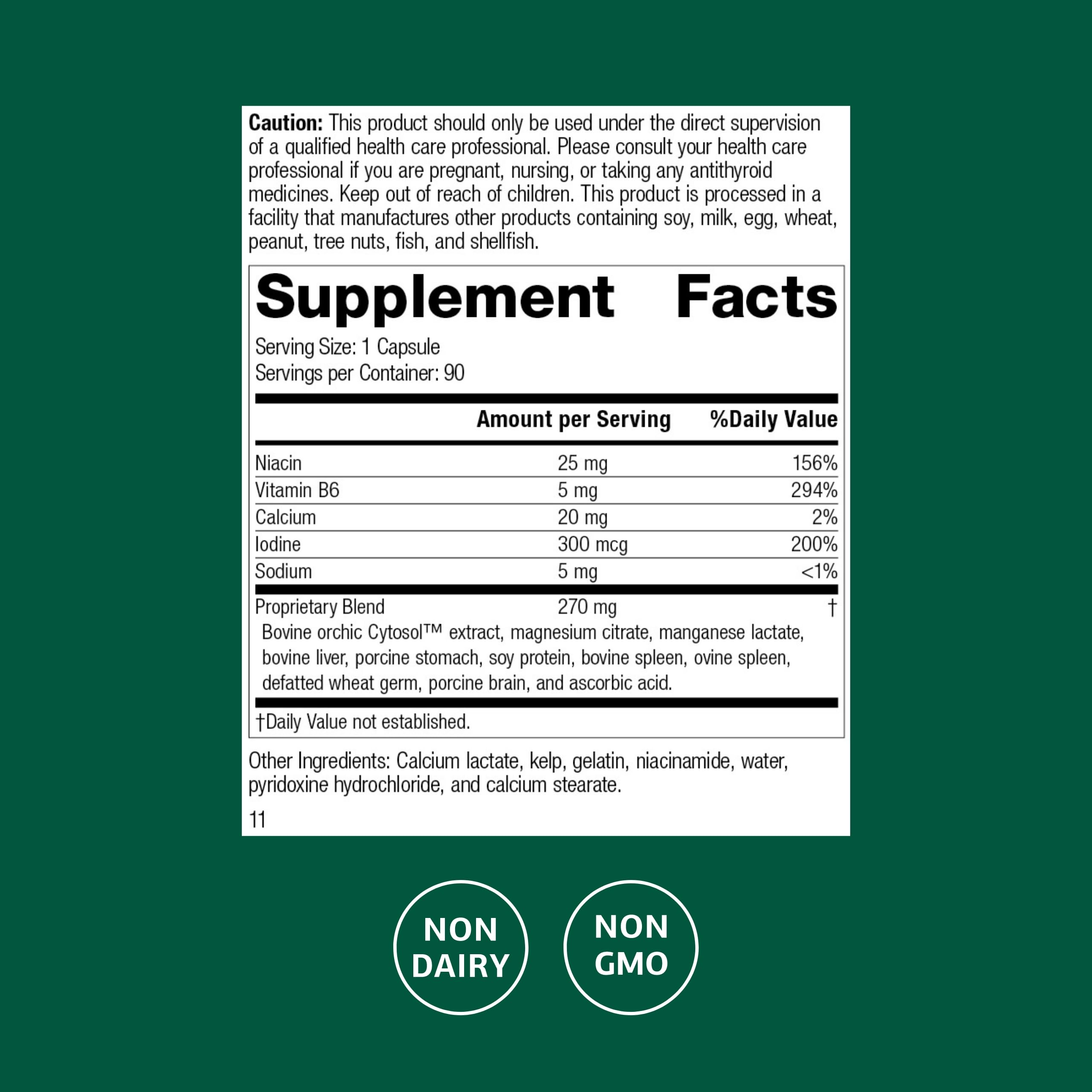 Standard Process Min-Chex bottle label highlights non-dairy formula and stress support benefits.