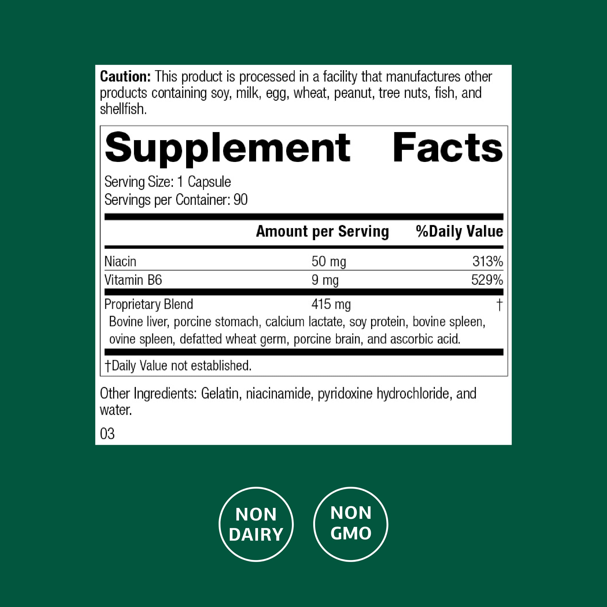 Standard Process Niacinamide B6 capsules closeup supports energy production