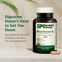 Standard Process Niacinamide B6 label back provides dosage details for nervous system support