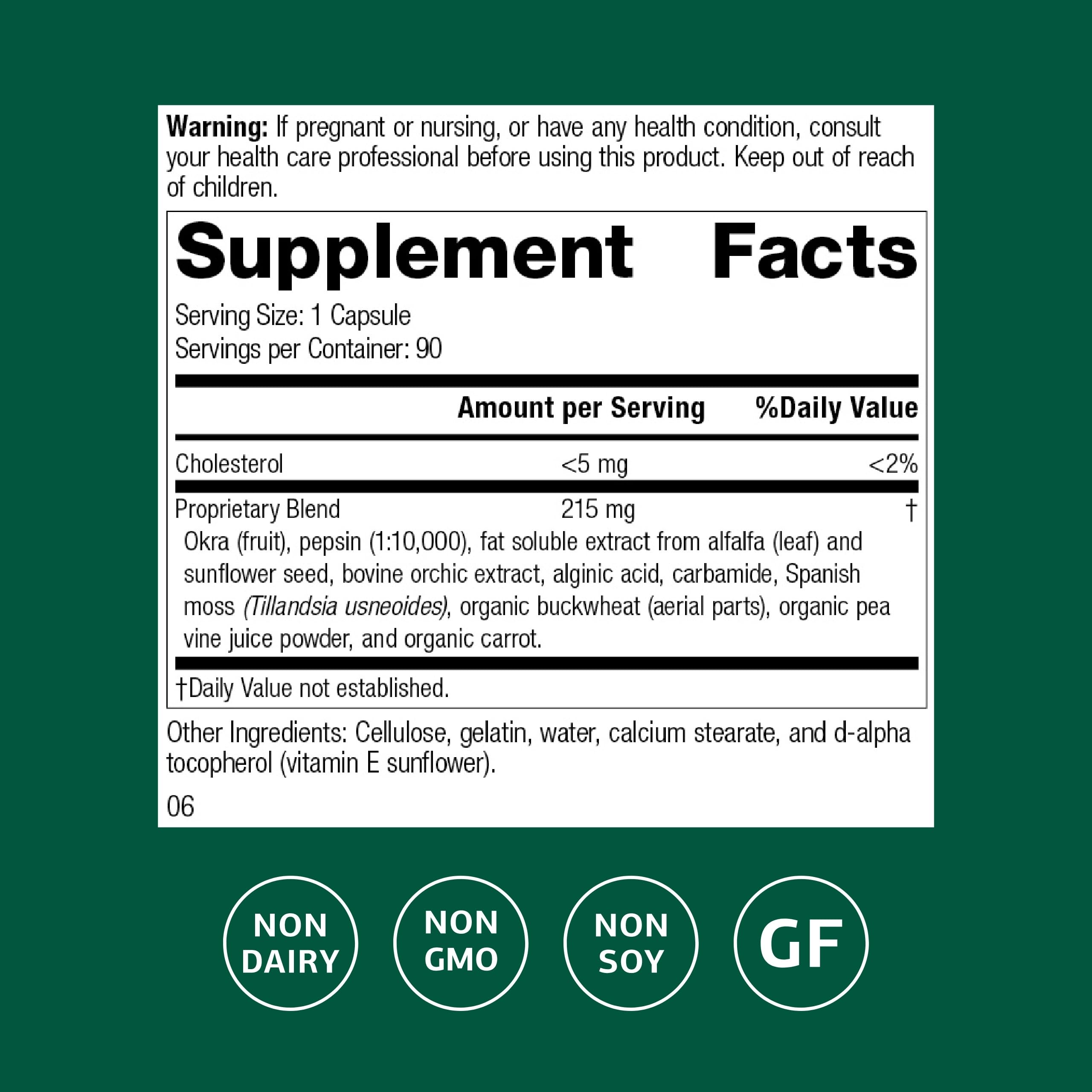 Okra Pepsin E3 capsules support protein digestion.