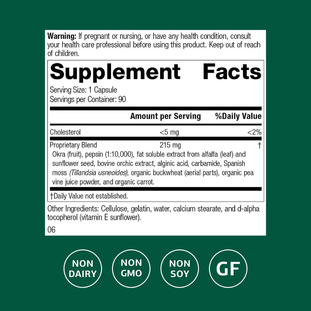 Okra Pepsin E3 capsules support protein digestion.