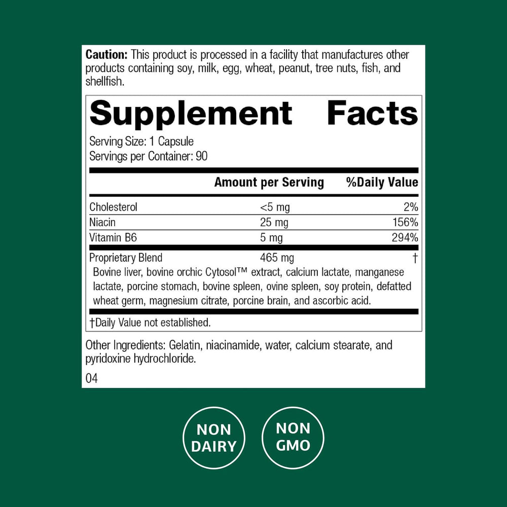 Standard Process Orchex bottle back label showing nervous system support details