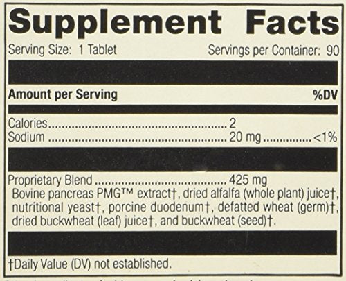 Standard Process Pancreatrophin PMG bottle label closeup with clear product details.