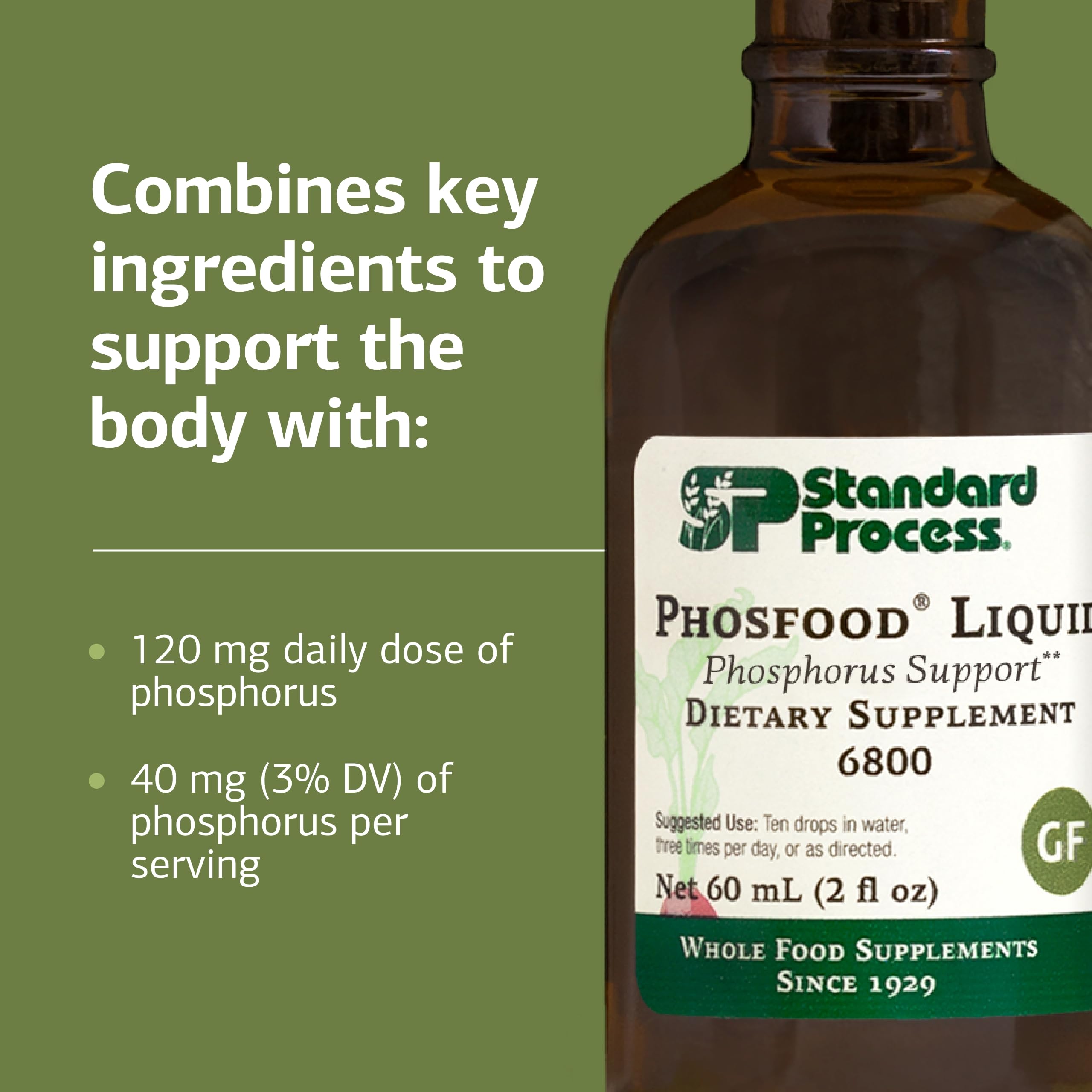 Standard Process Phosfood Liquid bottle on kitchen counter ready.
