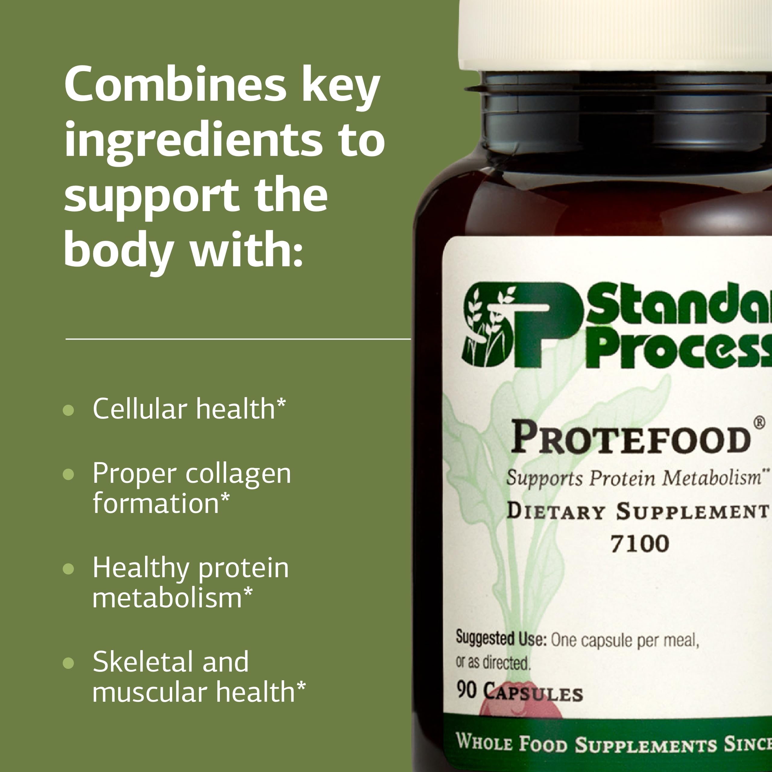 Standard Process Protefood ingredients label featuring calcium and vitamin C source