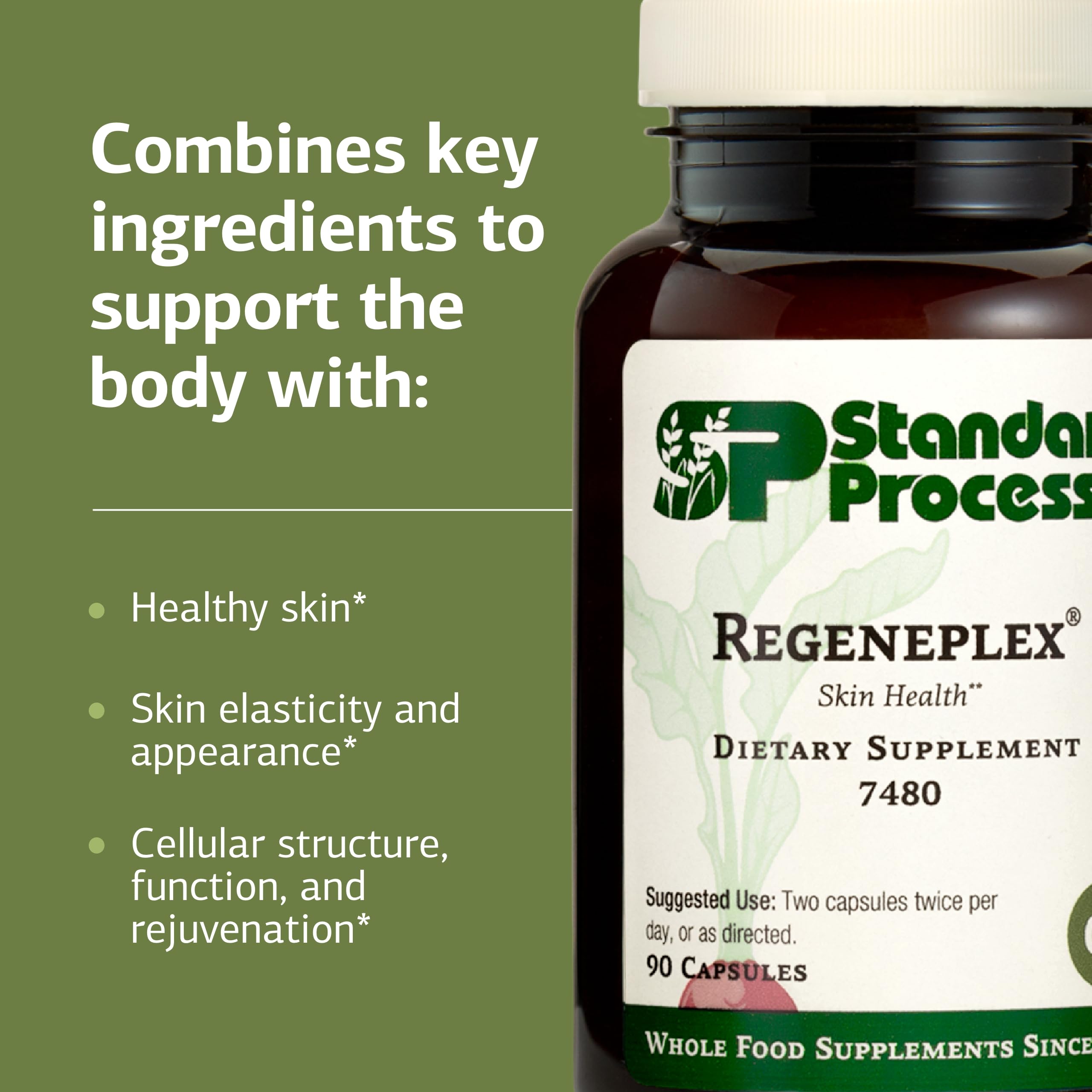 Regeneplex bottle displays 45 servings for a steady skin health routine