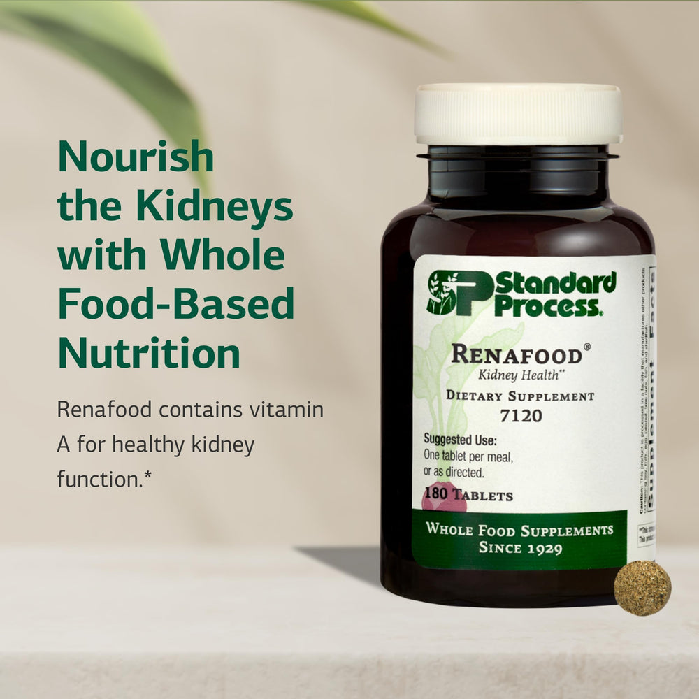 Standard Process Renafood capsules close-up showing non-soy formulation.