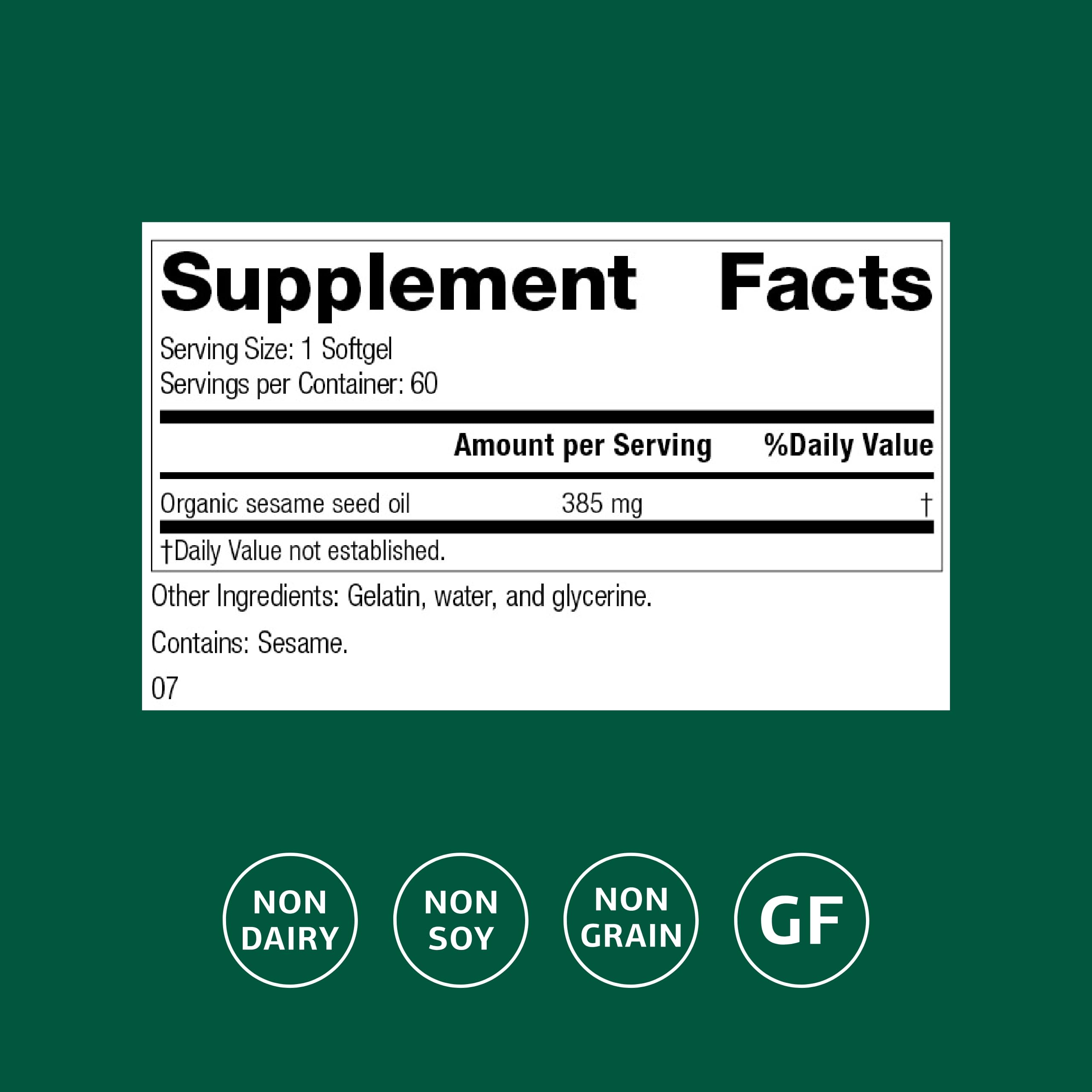 Standard Process sesame seed oil pour illustrating easy daily dosage