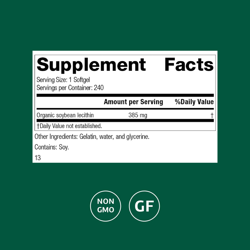 Standard Process Soybean Lecithin dosage image shows three softgels per serving.