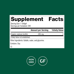 Standard Process Soybean Lecithin dosage image shows three softgels per serving.