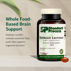 Standard Process Soybean Lecithin softgels close-up emphasizes smooth texture for easy intake.