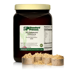 Standard Process SP Complete vanilla bottle shown for daily nutrition and quality protein.