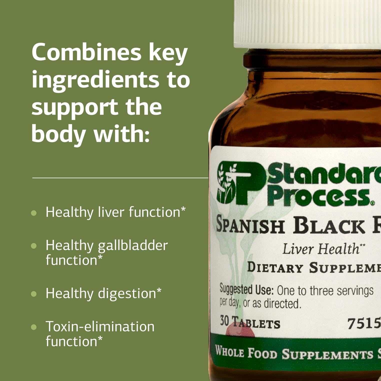 Standard Process Spanish Black Radish packaging box showcased for gluten-free and non-dairy features.