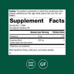 Close-up of Standard Process Spleen Desiccated label highlighting the proprietary blend.