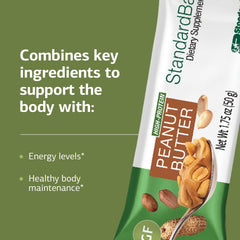 Standard Process StandardBar Peanut Butter ingredients highlight fiber and protein in a gluten-free vegetarian bar.