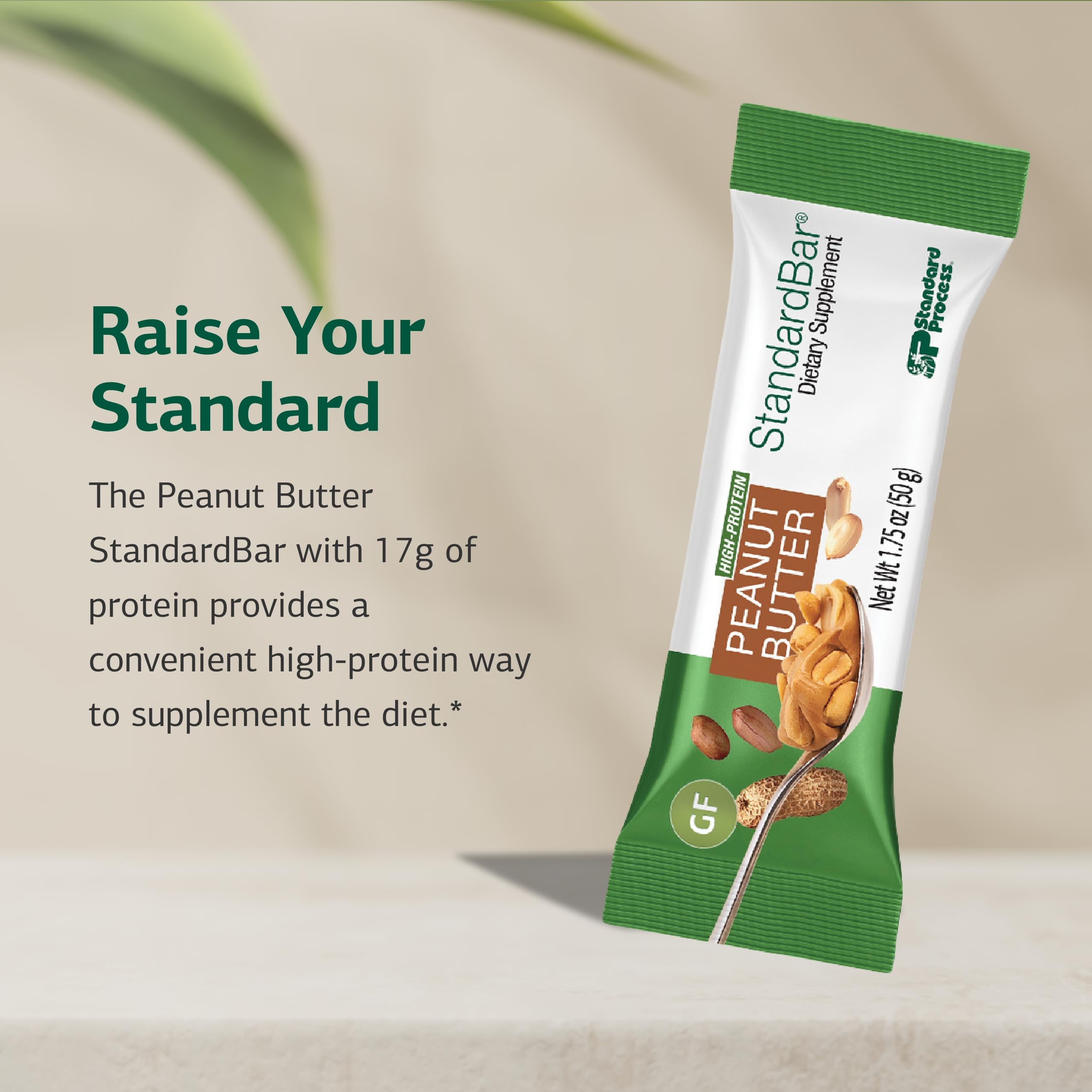 Standard Process StandardBar Peanut Butter nutty texture emphasizes natural ingredients and sustained energy.