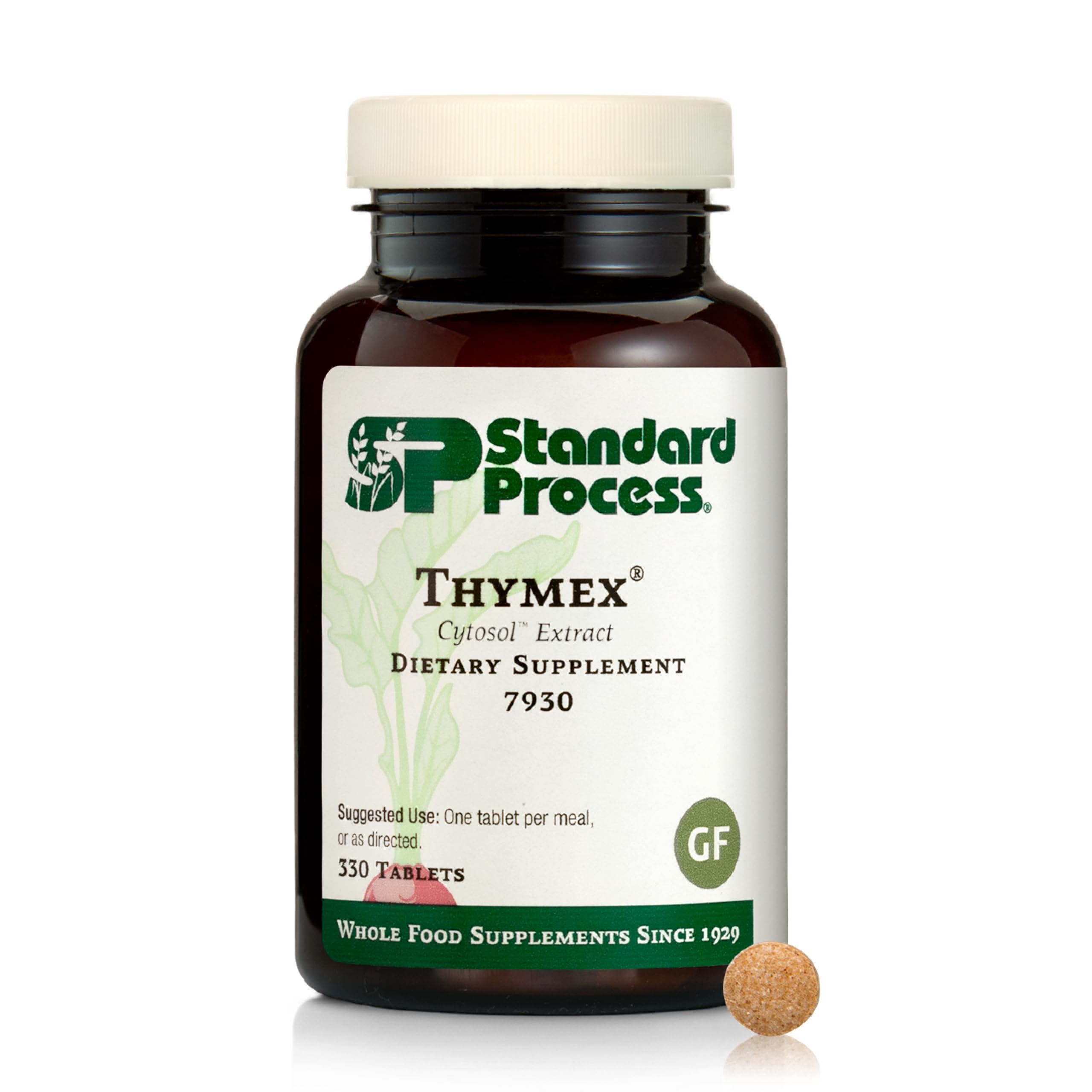 Standard Process Thymex cytosol tablets in bottle provide daily immune support potential.