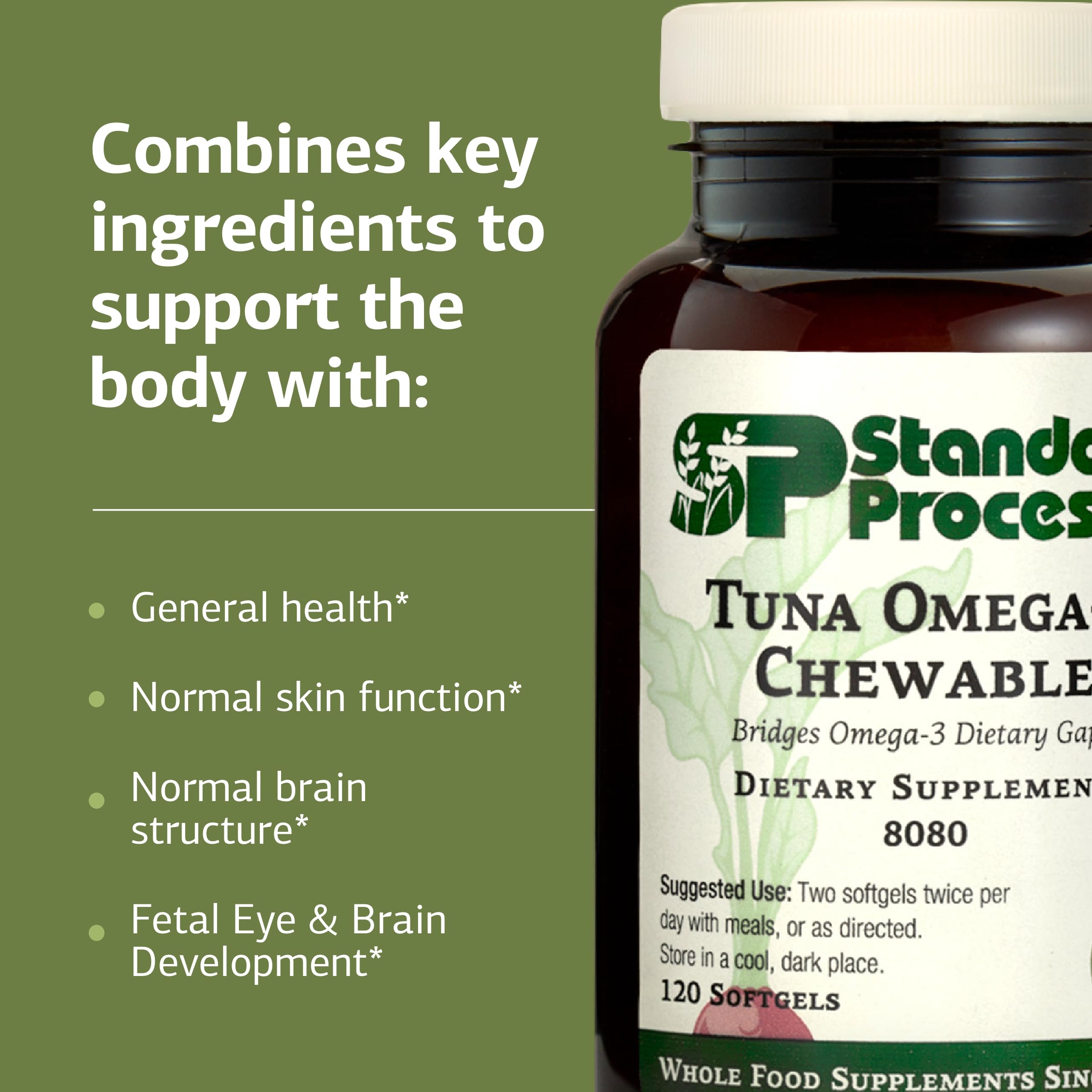 Standard Process Tuna Omega-3 DHA graphic signals brain health support.