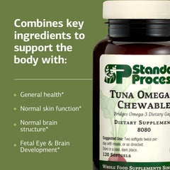 Standard Process Tuna Omega-3 DHA graphic signals brain health support.