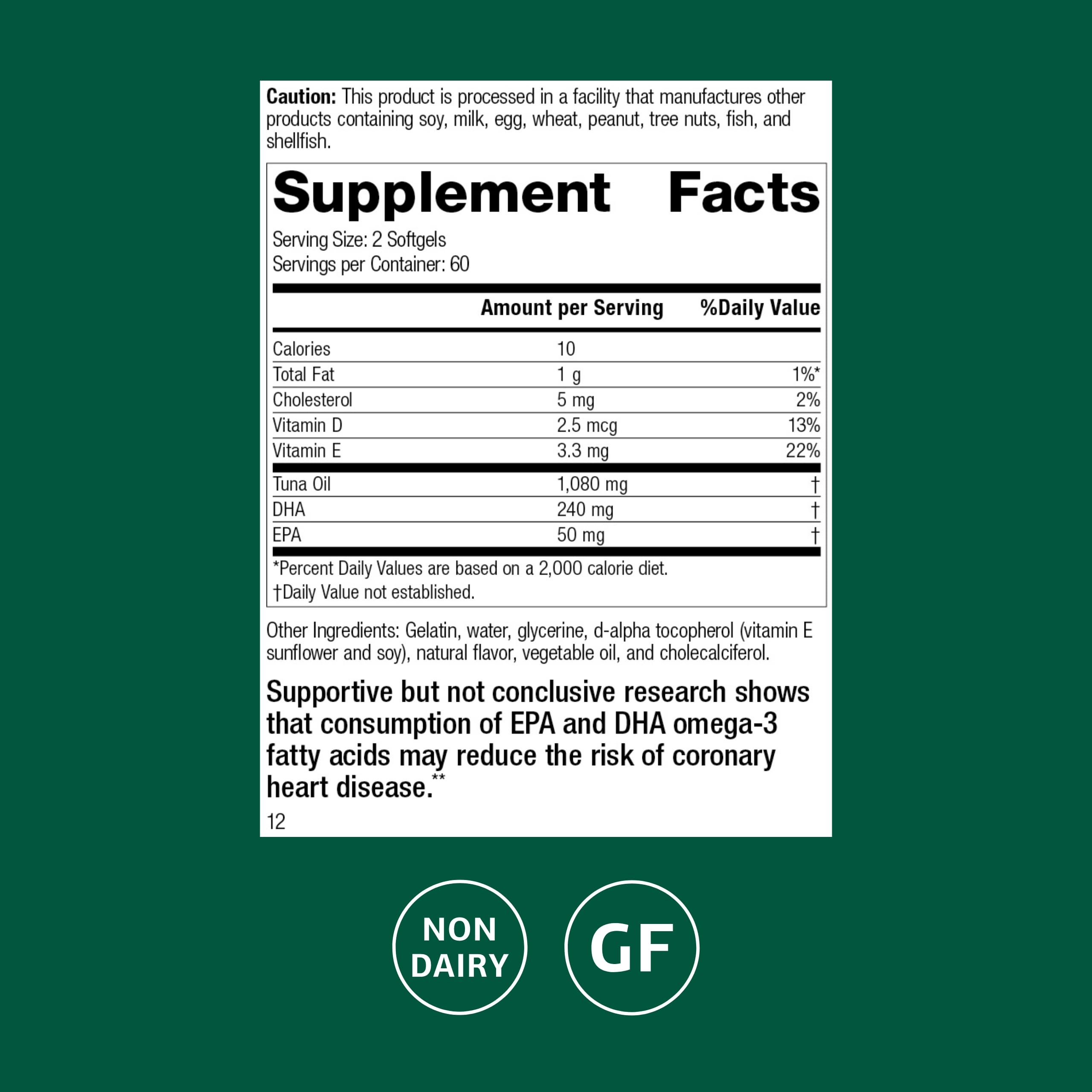 Standard Process Tuna Omega-3 softgels close-up shows easy chewable daily use.