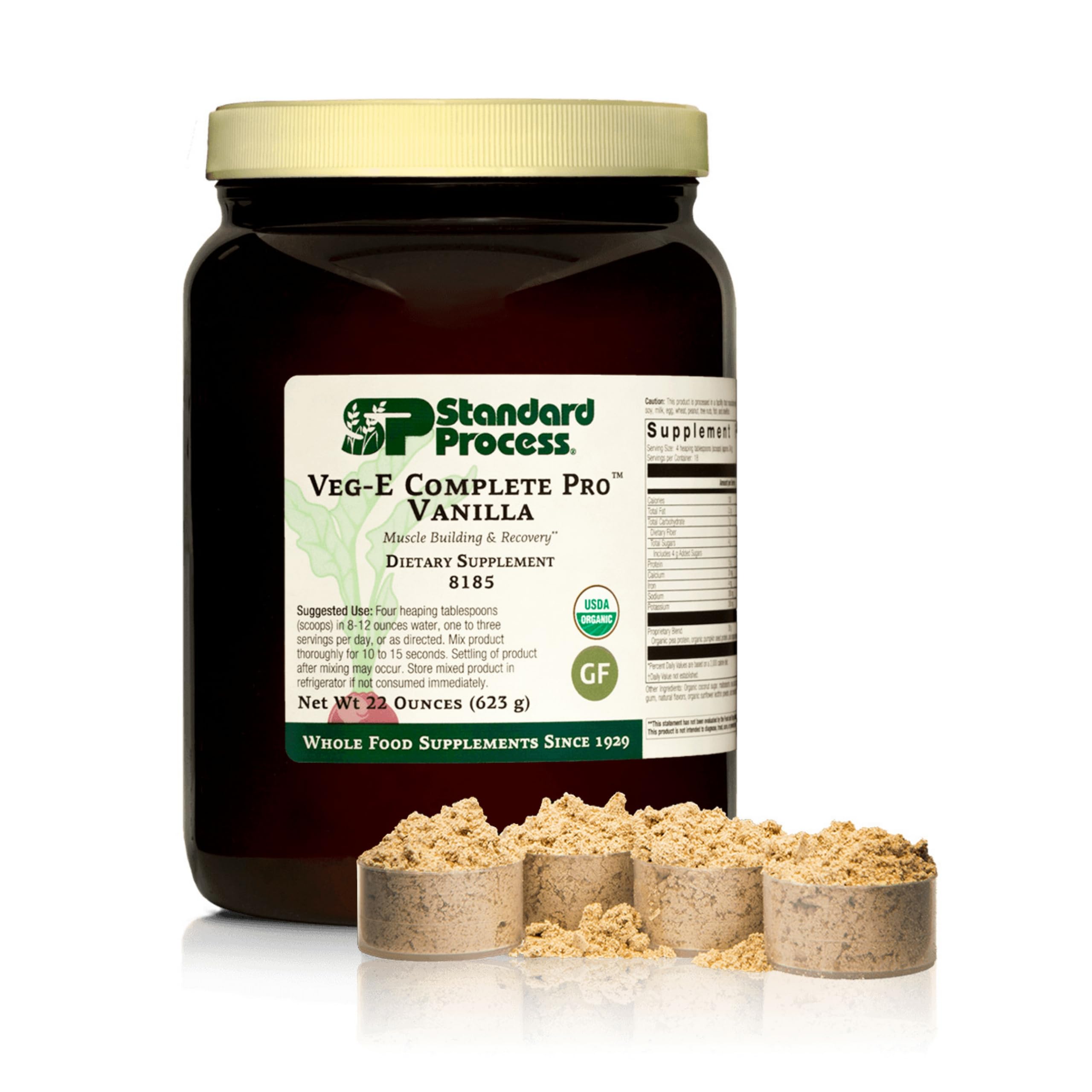 Standard Process Veg-E Complete Pro vanilla bottle highlights a plant-based protein for recovery support