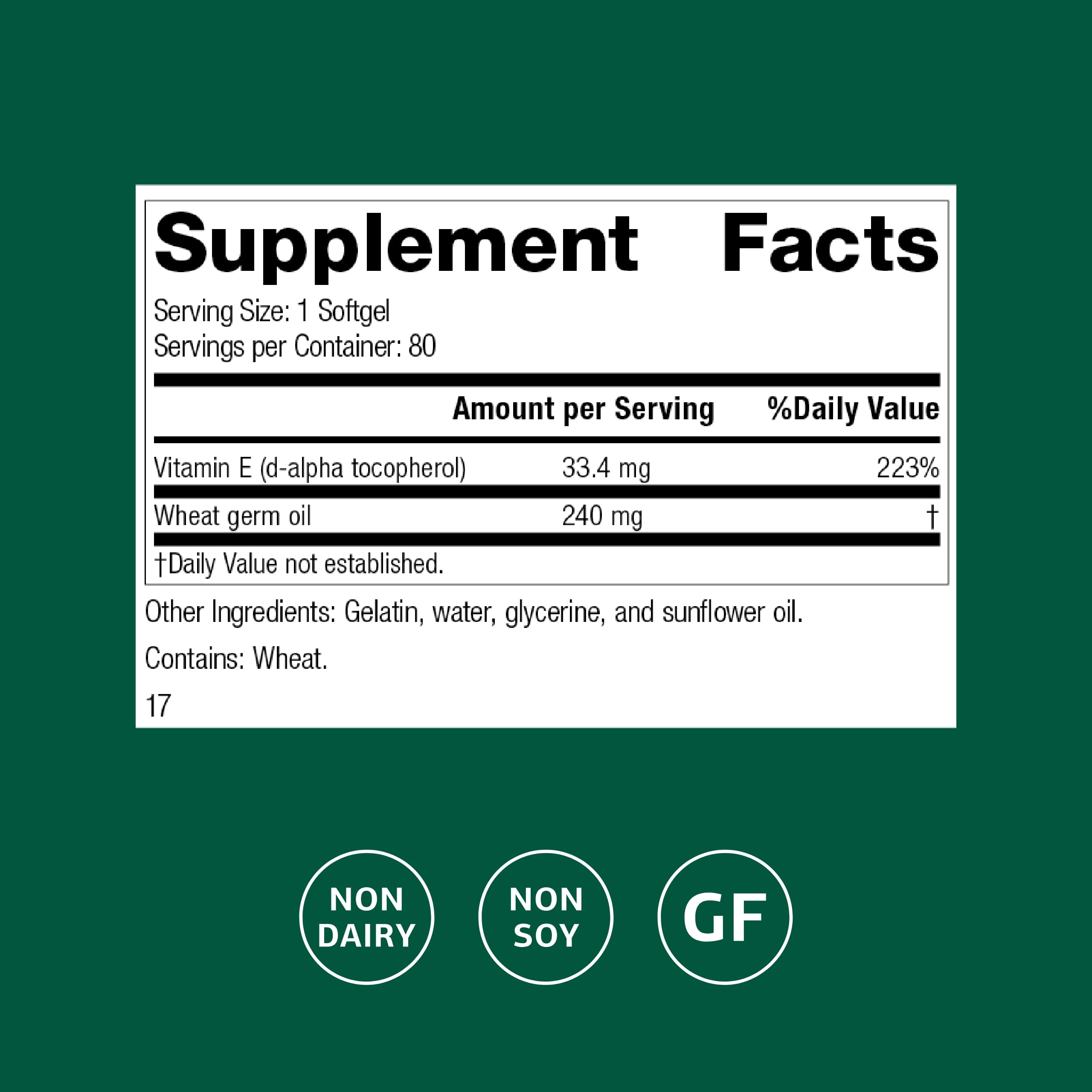Close-up of Softgels from Standard Process Wheat Germ Oil Fortified highlighting gluten-free and dairy-free formulation.