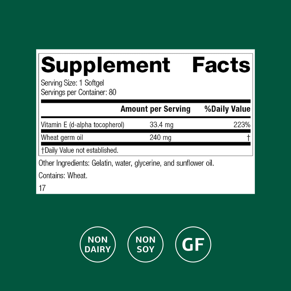 Close-up of Softgels from Standard Process Wheat Germ Oil Fortified highlighting gluten-free and dairy-free formulation.