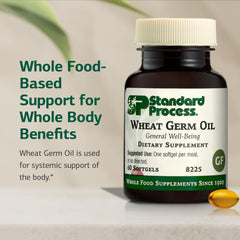 Standard Process Wheat Germ Oil label highlights gluten-free, dairy-free, and soy-free formulation.