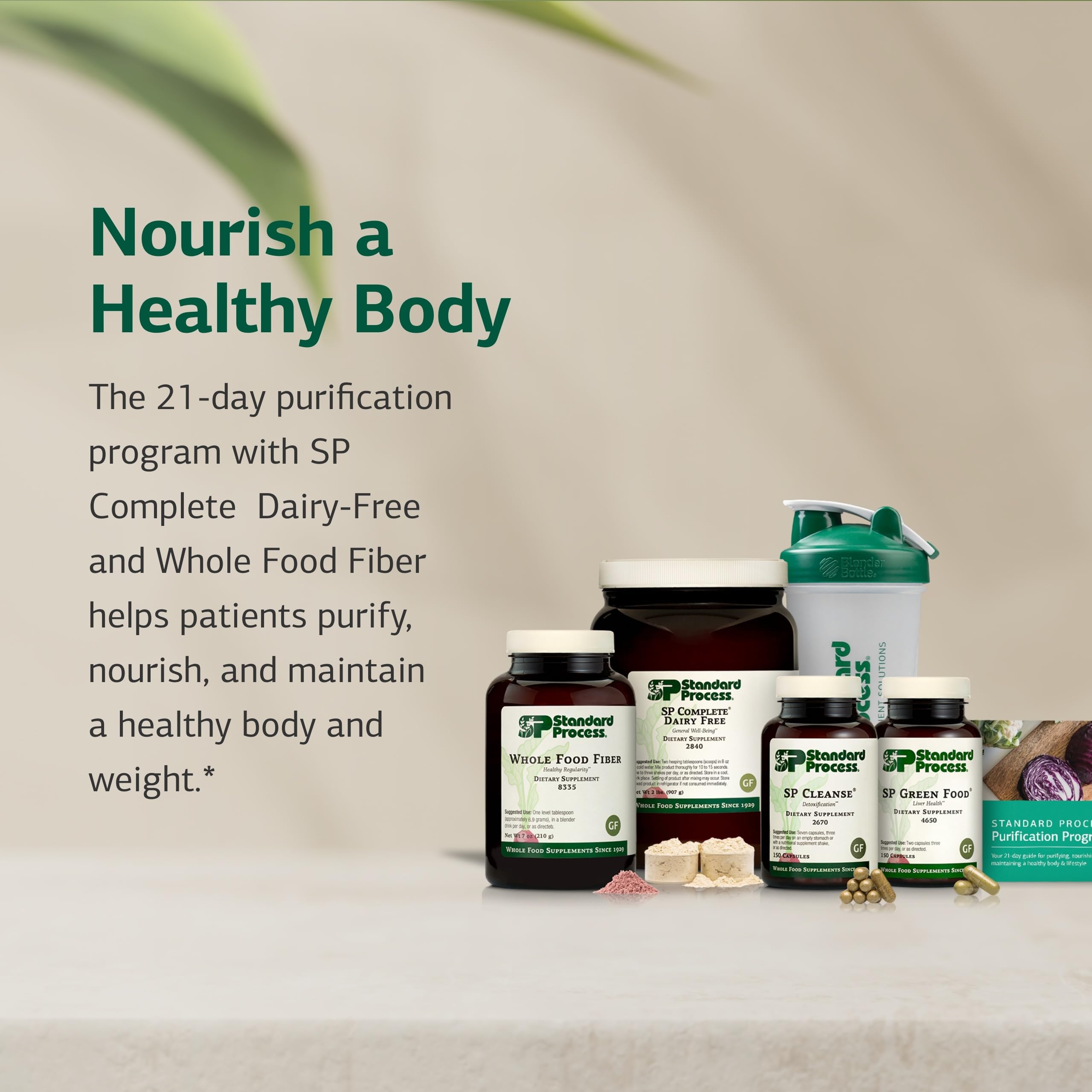 Whole Food Fiber tub highlights digestive regularity support for the program.