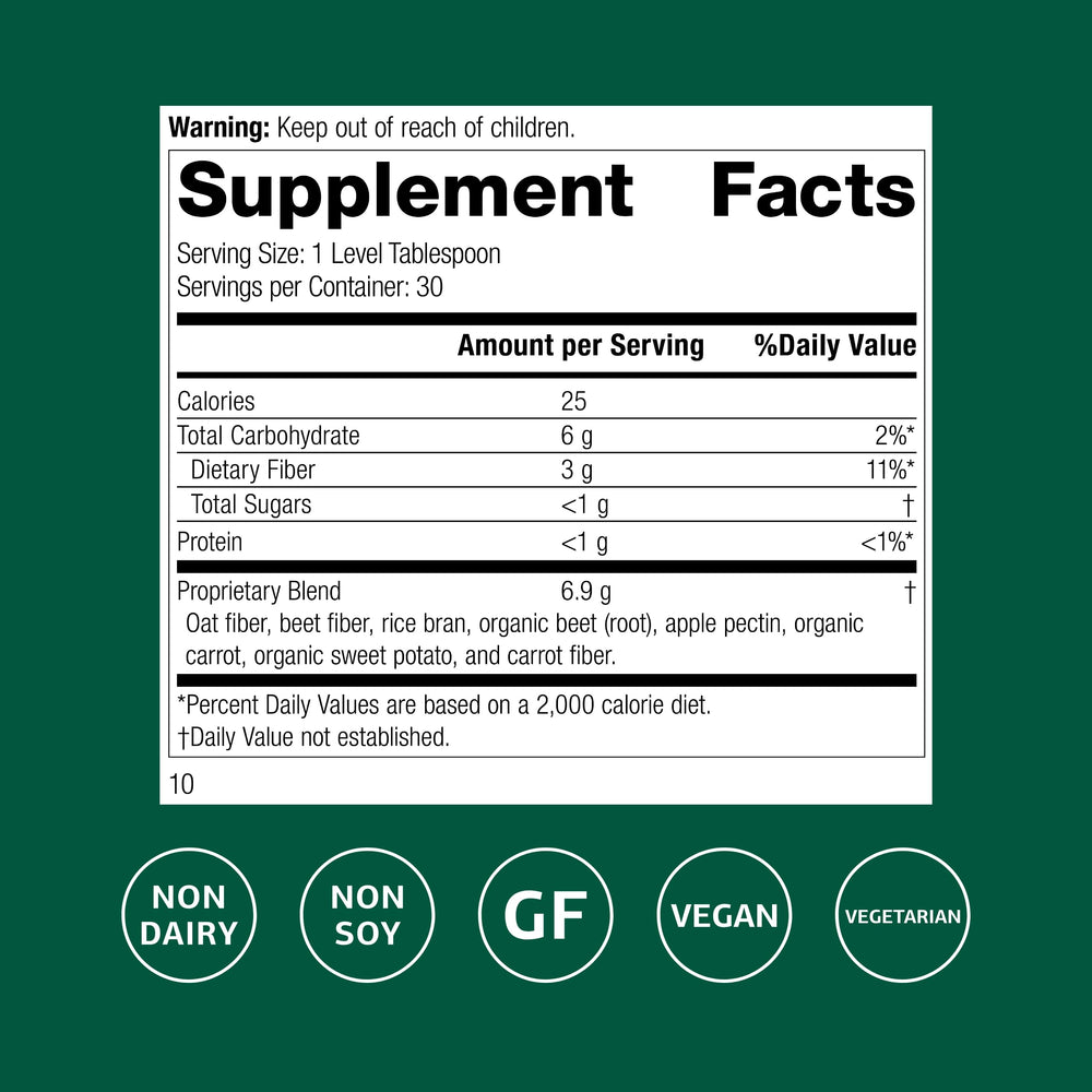 Standard Process Whole Food Fiber tub with scoop ready for convenient daily mixing.