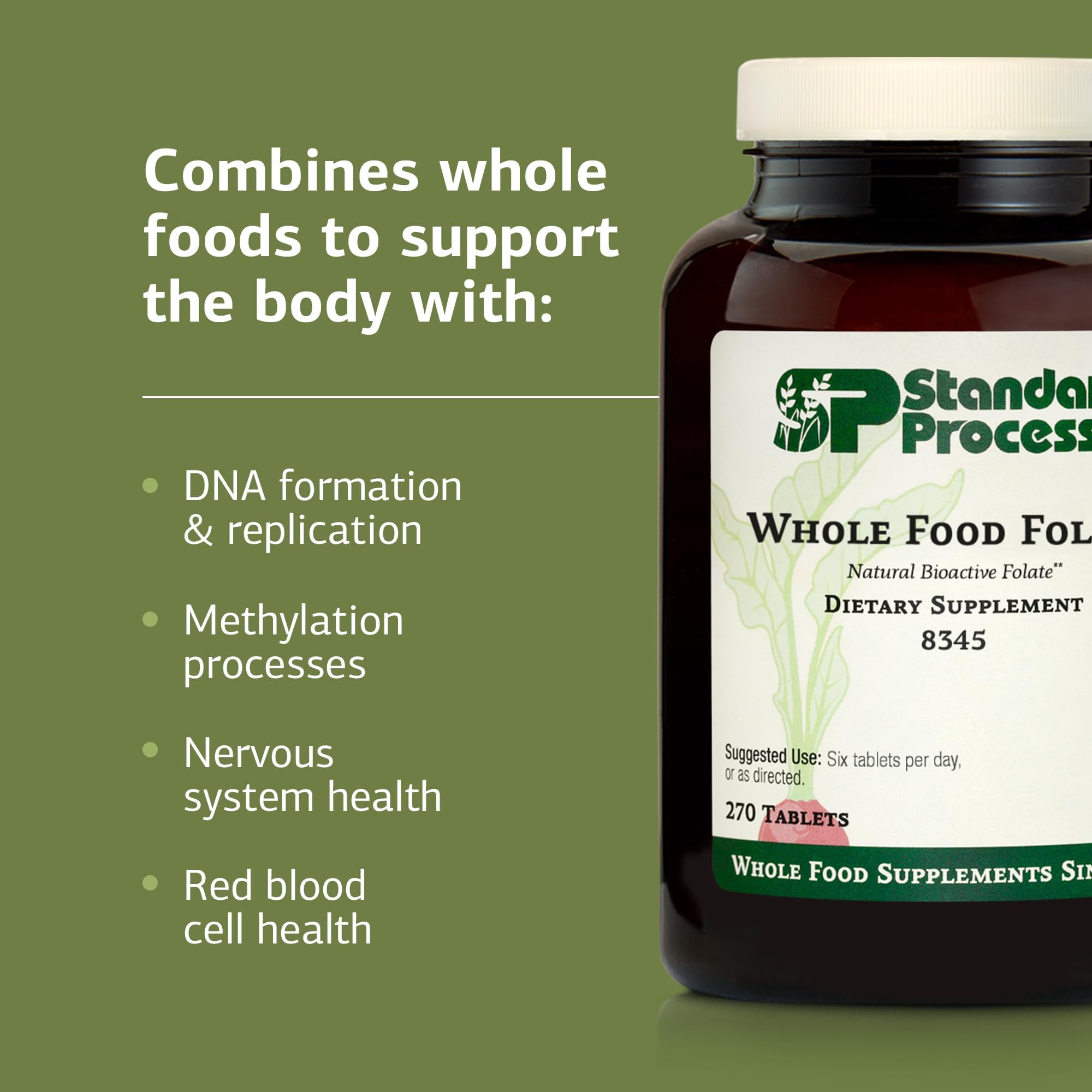 Standard Process Whole Food Folate spoon-dispense demonstrates easy daily dosage.